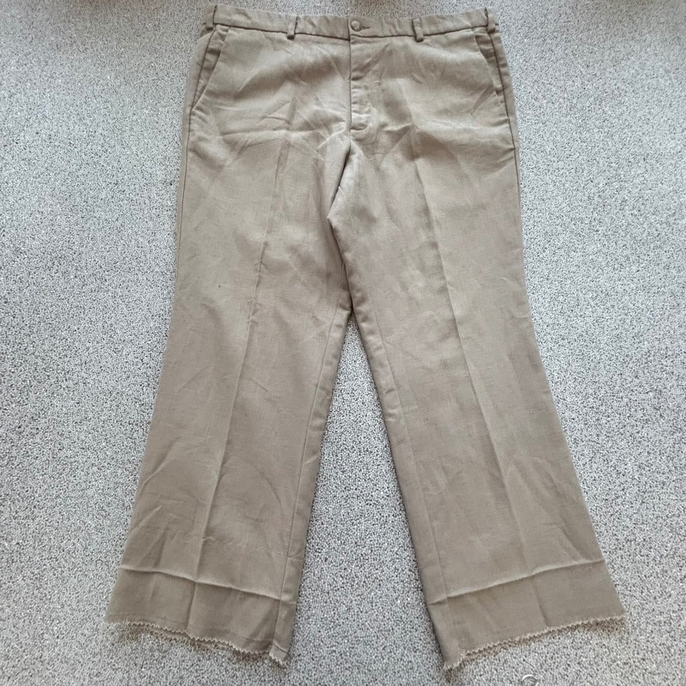 Dockers Premium Linen Blend Trousers Mens 42x30 Tan Raw Hem Coastal